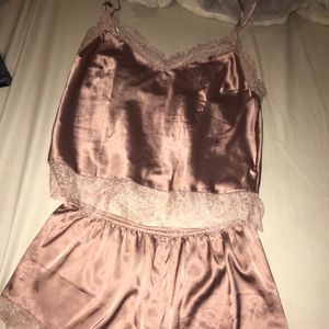 Beautiful blush silk and lace sleep set